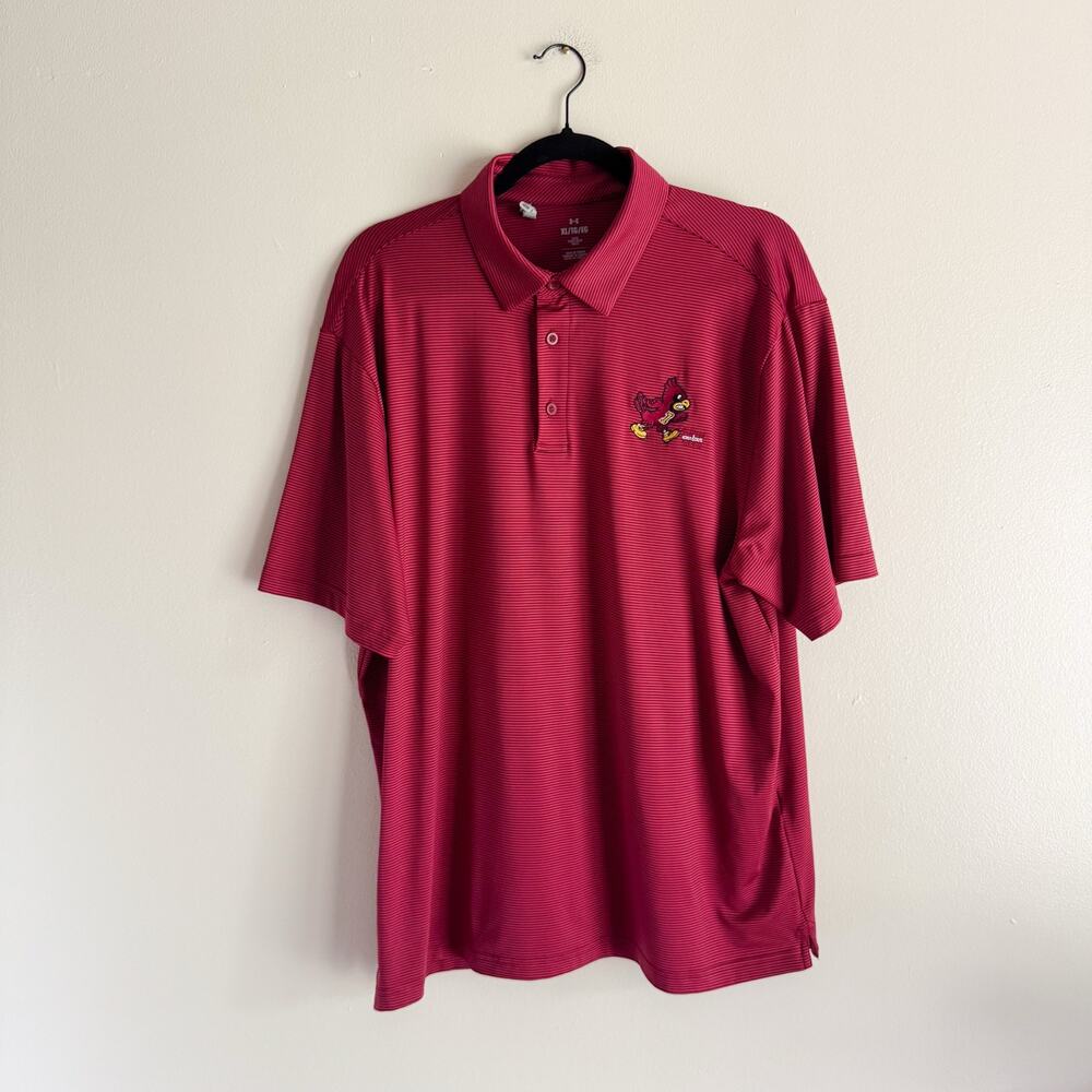 Under Armour Red + Black Striped Iowa State Cyclones Loose Fit Polo XL ISU